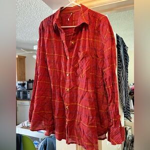 Free People red plaid blouse